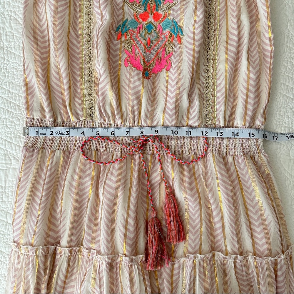 Venus Striped Strapless Embroidered Maxi Dress Metallic Boho Women’s Large - Picture 7 of 12
